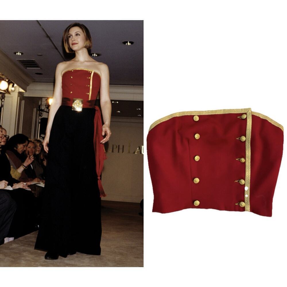 Ralph Lauren Collection Vintage Bustier Military Corset Crop Top Runway 90s Gold
